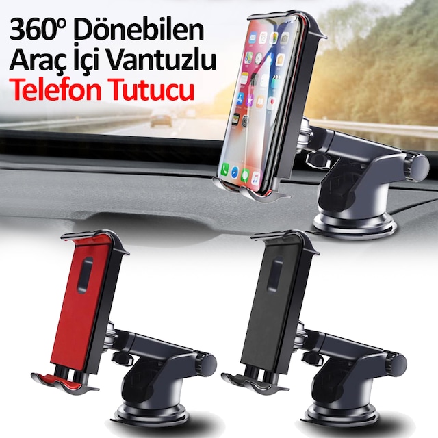 Telefon Tutucu Araç İçi 360° Dönebilen Model Vantuzlu 2 Renk