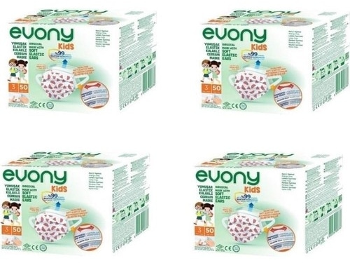 Evony Kids Yumuşak Elastik Kulaklı Renkli Çocuk Maskesi 50 li x