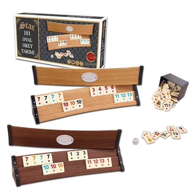 Star 101 Oval Istakalı Koyu Açık Renk Ahşap Kaplama Okey Takımı