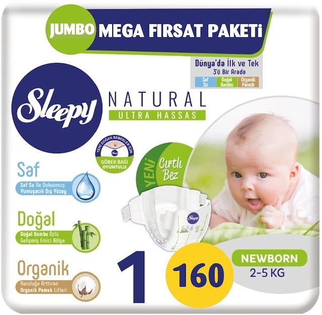 Sleepy Natural Yenidoğan Bebek Bezi 1 Numara 160 Adet