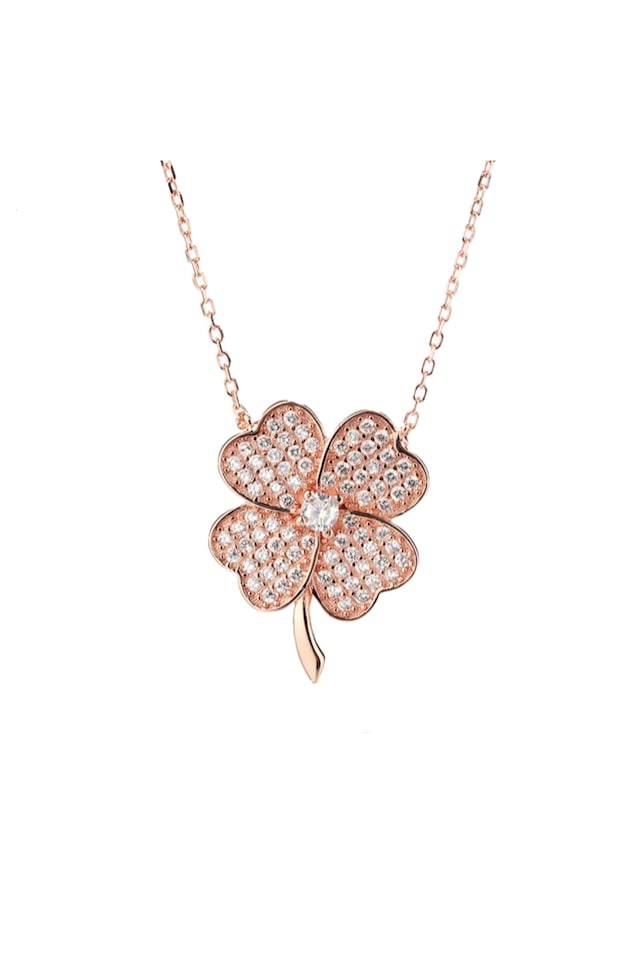 Gümüş Büyük Boy Dört Yapraklı Bayan Gümüş Kolye Şans Kolyesi