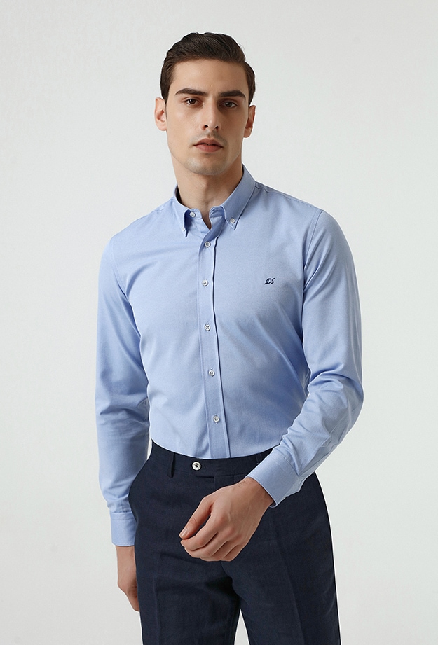 Ds Damat Slim Fit Mavi Oxford Gömlek