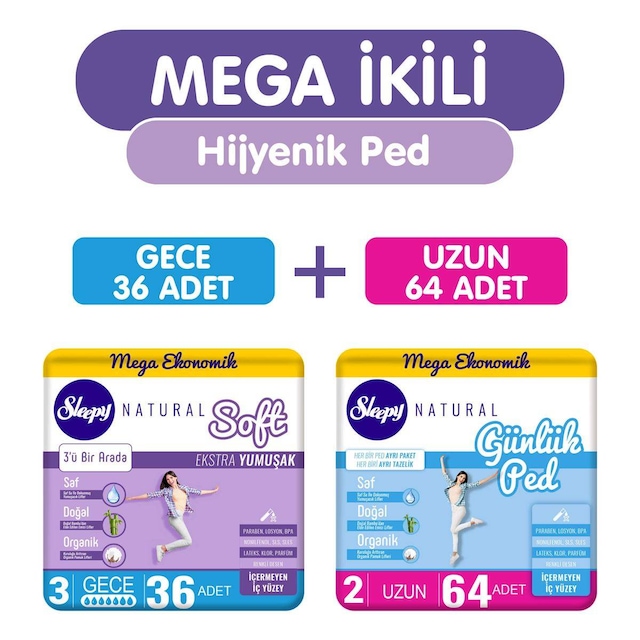 Sleepy Mega Fırsat Soft Gece Hijyenik Ped 36’lı + Mega Fırsat Günlük Uzun Hijyenik Ped 64’lü