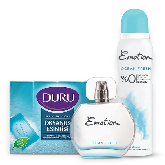 Emotion Ocean Fresh Kadın Sprey Deodorant 150 ML + Parfüm EDT 50 ML + Duru Sabun 150 G x 4