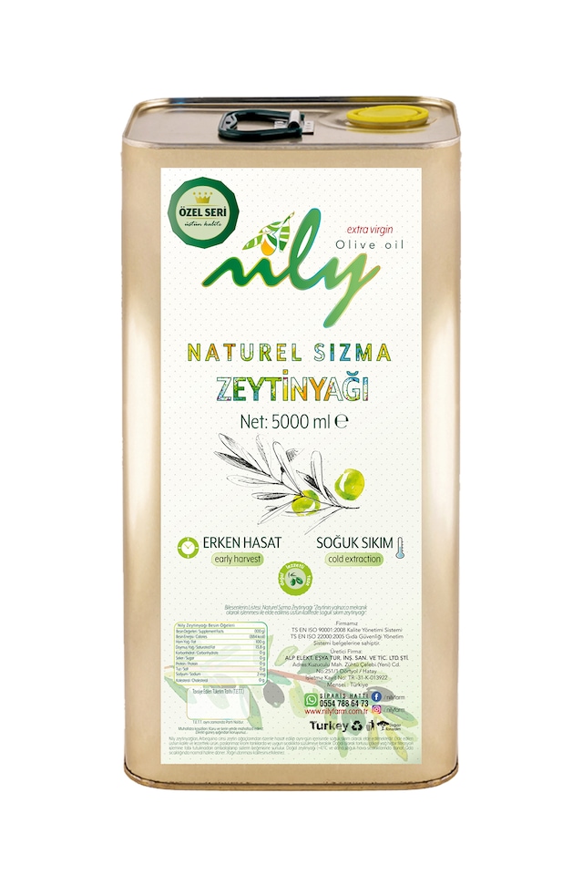 Nily Özel Seri Soğuk Sıkım Naturel Sızma Zeytinyağı Teneke 5 L