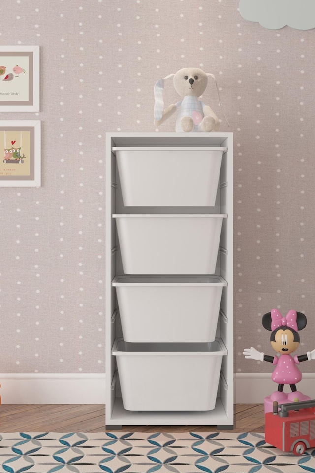 4 Derin Sepetli Beyaz Çok Amaçlı Oyuncak Dolabı