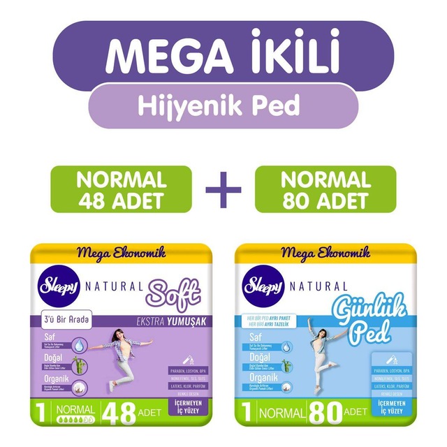 Sleepy Mega Fırsat Soft Normal Hijyenik Ped 48’li + Mega Fırsat Günlük Normal Hijyenik Ped 80’li