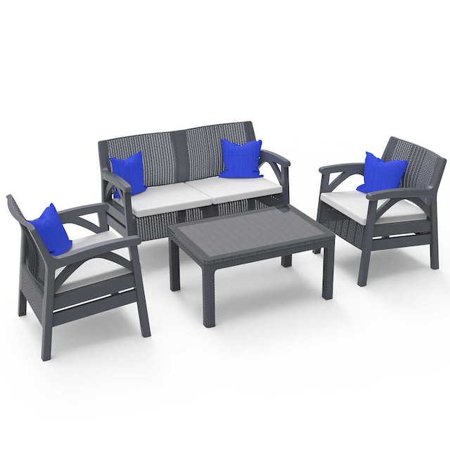 Santana Rattan 4lü Bahçe Balkon Takımı ve Oturma Grubu Antrasit