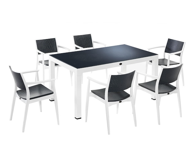 Novussi Seginus Beyaz Bahçe Masa Takımı Camlı Masa + 6 Koltuk |