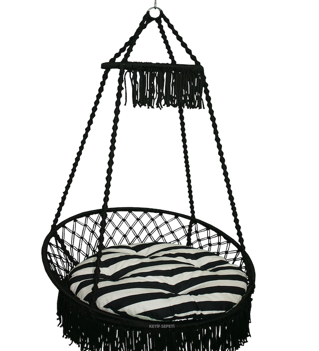 püsküllü Relaks Lüks Salıncak Siyah (Siyah Beyaz Minderli )