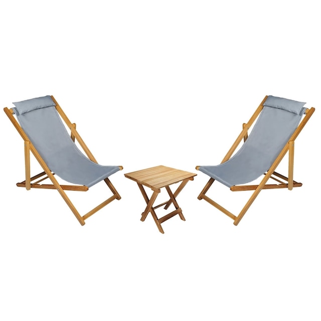 BYSAY AHŞAP KATLANABİLİR TAŞINIR ŞEZLONG. 3 LÜ SET (GRİ)