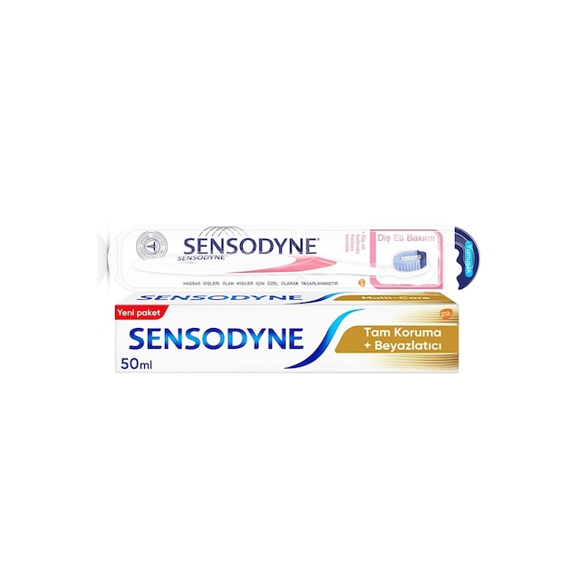 Sensodyne Tam Koruma + Beyazlatıcı Diş Macunu 50 ML + Diş Eti Bakımı Diş Fırçası