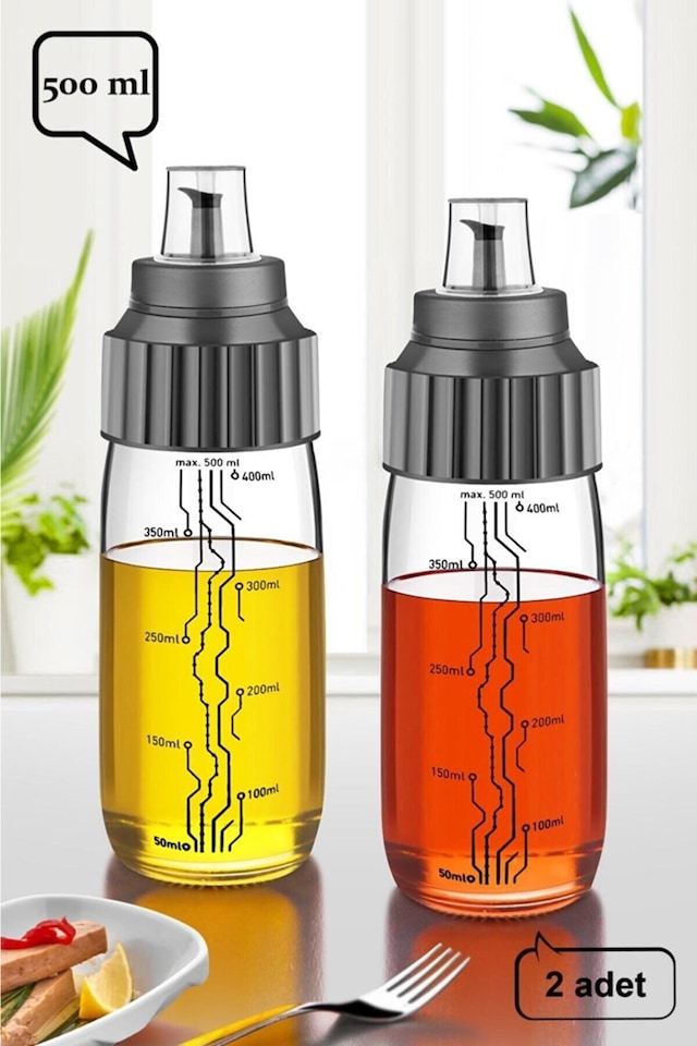 SAS Cam Yağdanlık Sızdırmaz Ölçülü Yağdanlık 2 Adet 500ml