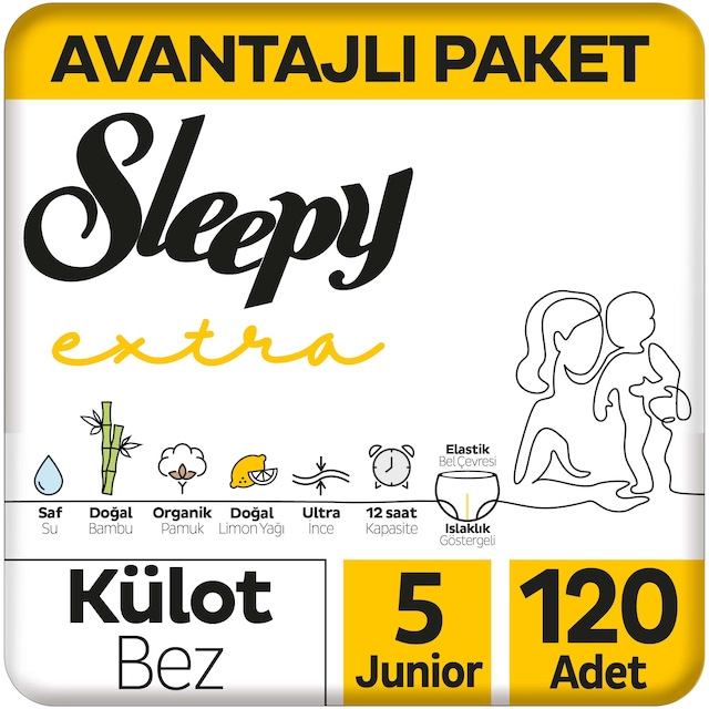 Sleepy Extra Günlük Aktivite Külot Bez 5 Numara Junior Avantajlı Paket 120 Adet