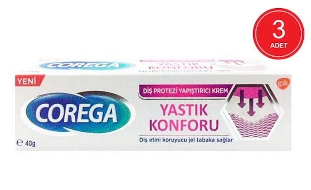 Corega Yastık Konforu Diş Protezi Yapıştırıcı Krem 40 G x 3 Paket
