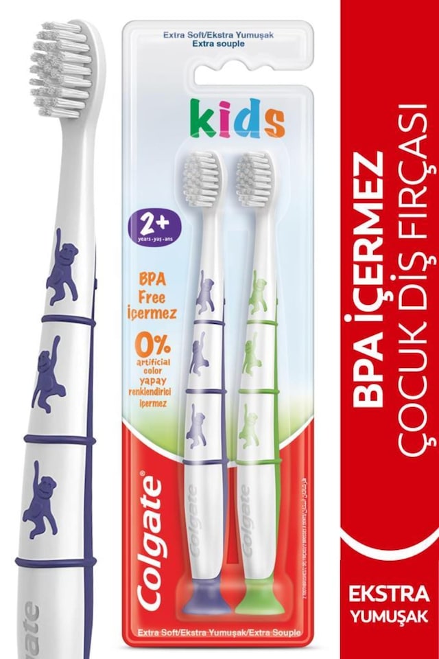 Colgate Kids 2+ Yaş Vakumlu Ayaklı Diş Fırçası 2'li Extra Soft
