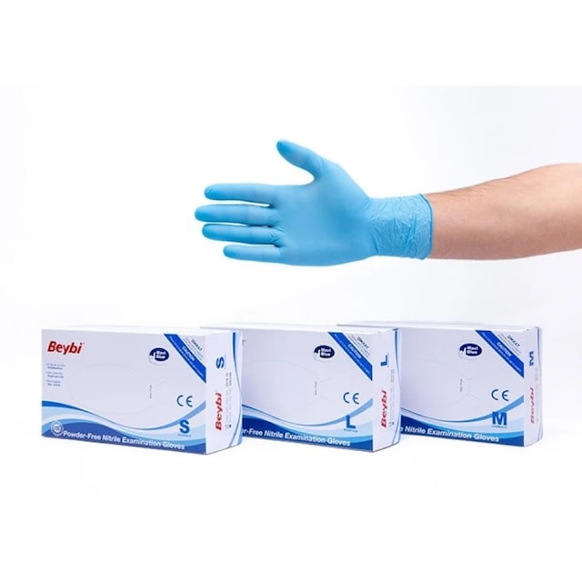 Beybi Pudrasız Mavi Nitril Muayene Eldiveni 100'lü