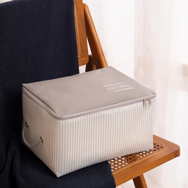 Ocean Home Küçük Boy Stuff&Things Gri Çizgili Hurç//30x22x18