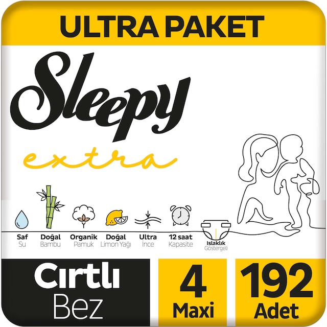 Sleepy Extra Günlük Aktivite Bebek Bezi 4 Numara Maxi Ultra Paket 192 Adet