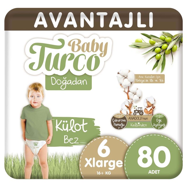 Baby Turco Doğadan Külot Bez 6 Numara XLarge Avantajlı 80 Adet