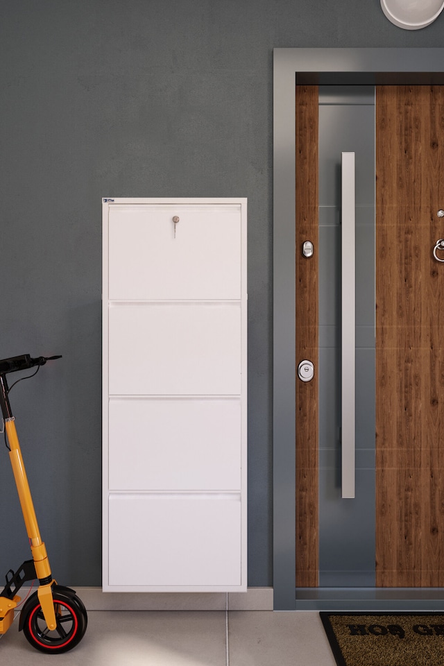 Ceha Antibakteriyel Kilitli 4'lü Metal Ayakkabılık - Kar Beyaz