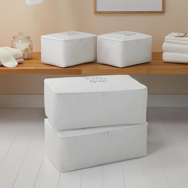 Ocean Home Kulpsuz Gri Çizgili Hurç 4'lü Set