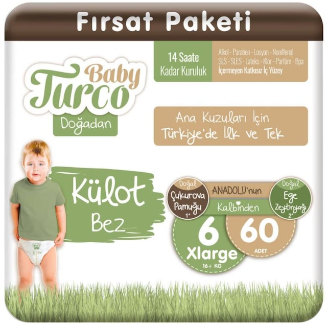 Baby Turco Doğadan Külot Bez 6 Numara Xlarge Fırsat Paketi 60 Adet