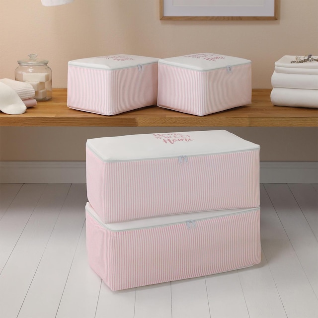 Ocean Home Kulpsuz Pembe Çizgili Hurç 4'lü Set