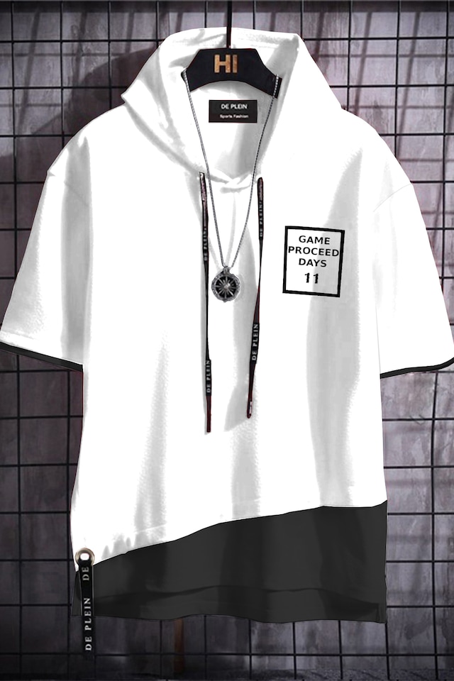 Unisex Beyaz Oversize Kapüşonlu % 100 Pamuk T-Shirt