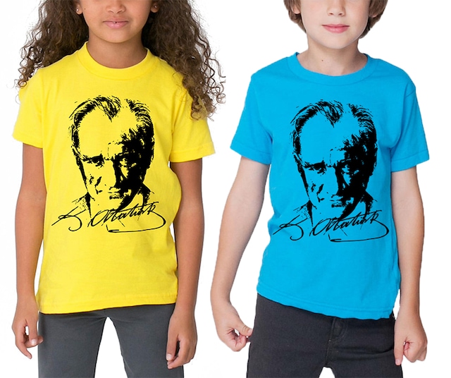 Atatürk Baskılı Sarı Mavi  Tişört