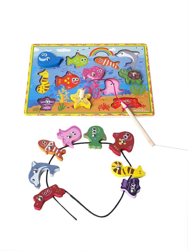 Ahşap Mıknatıslı Balık Tutma Ve Ipe Dizme Oyunu