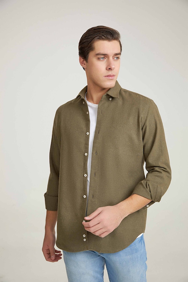 Ds Damat Regular Fit Haki Düz Gömlek