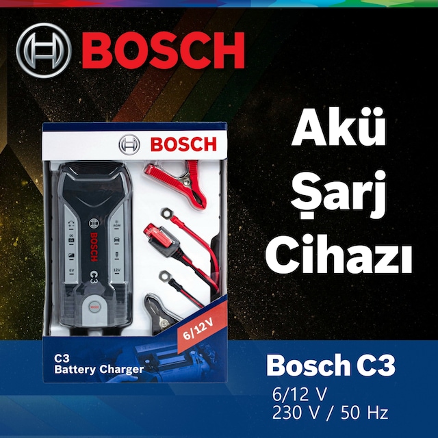 Bosch C3 Akü Şarj Cihazı 6-12v Aküler İçin 2 Yil Garantili