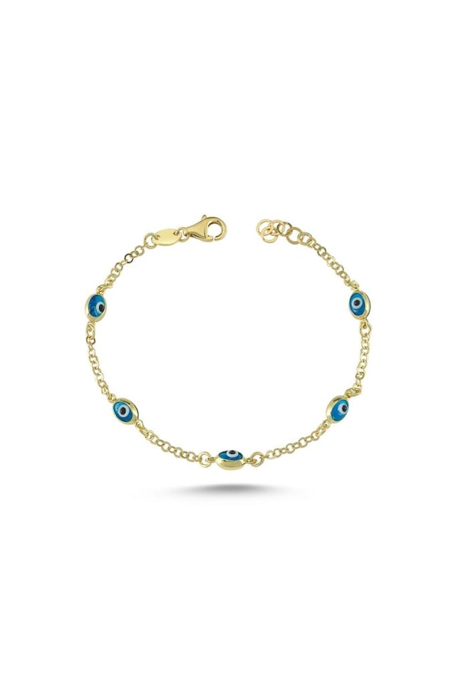 Altın Turkuaz Oval Boncuklu Çocuk Künyesi