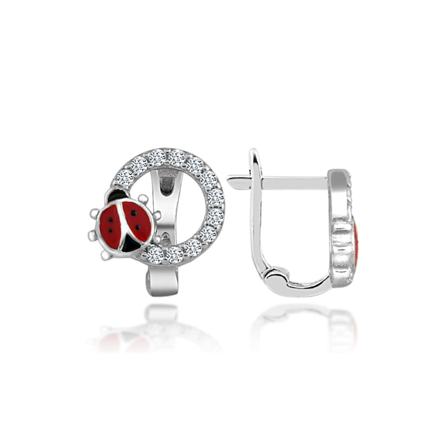 Taşlı Uğur Böceği Gümüş Çocuk Küpesi