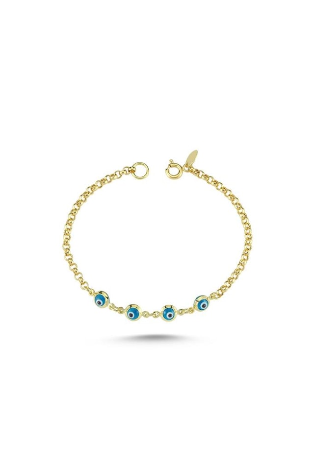 Altın Turkuaz Yuvarlak Boncuklu Çocuk Künyesi