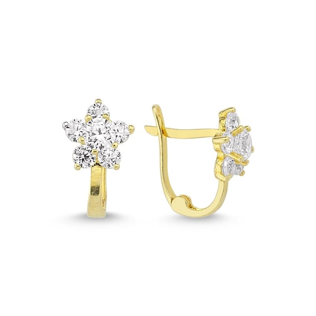 Beyaz Taşlı Çiçek Altın Çocuk Küpesi