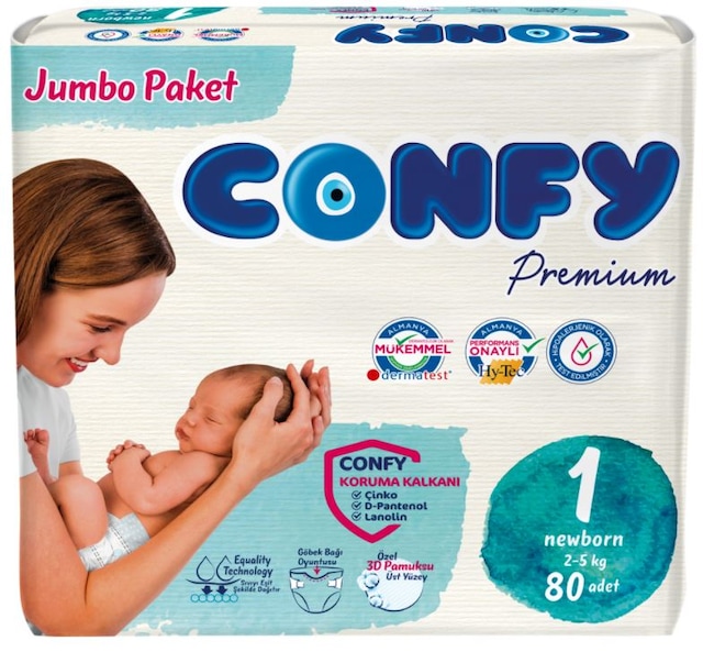 Confy Premium Bebek Bezi 1 Numara Yenidoğan 80 Adet