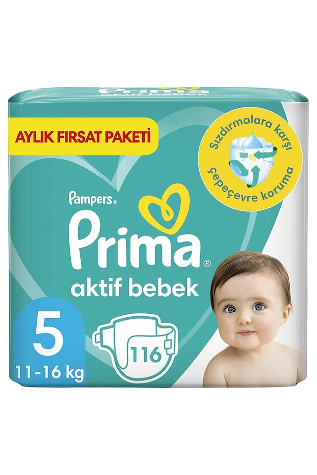 Prima Aktif Bebek 5 Beden Junior Bebek Bezi Aylık Fırsat Paketi 116 Adet