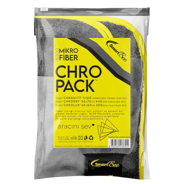Smartbee Chropack Mikrofiber Oto Yıkama Paketi – Antasit/Sarı