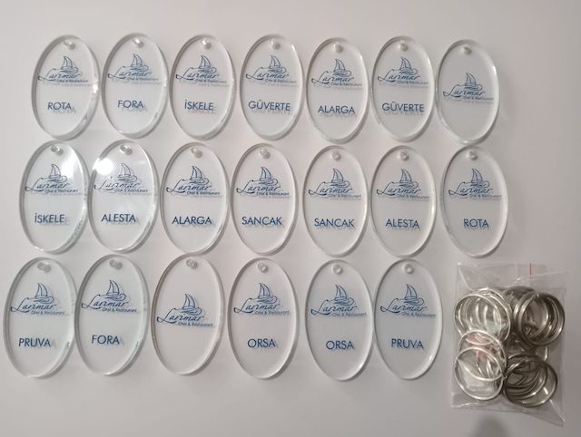 Pleksi Anahtarlık Şeffaf veya Mavi Renk Otel Anahtarlığı