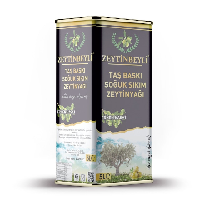 Zeytinbeyli Taş Baskı Soğuk Sıkım Sızma Zeytinyağı Teneke 5 L