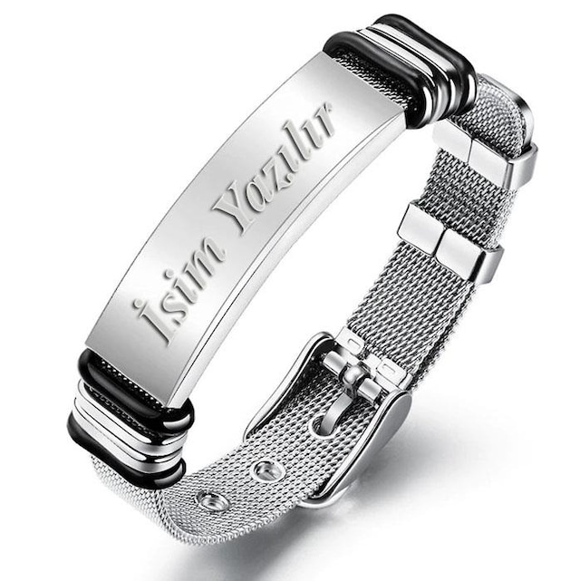 Kişiye Özel İsimli Hasır Kemer Kordon Çelik Erkek Bileklik scb13