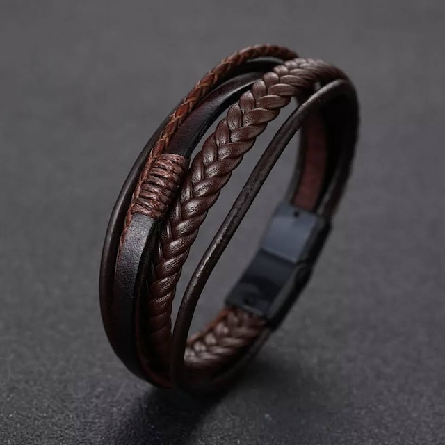 Erkek Hakiki Deri Bileklik Kahverengi Çelik Toka  Bileklik DB5027