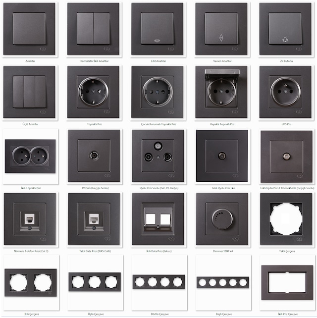 Ovivo Grano Füme Renk Anahtar Priz Çeşitleri - Çerçevesiz