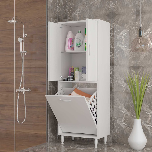 GAMZEM Kirli Çamaşır Sepetli Banyo Dolabı, Çok Amaçlı Sepetli Ba