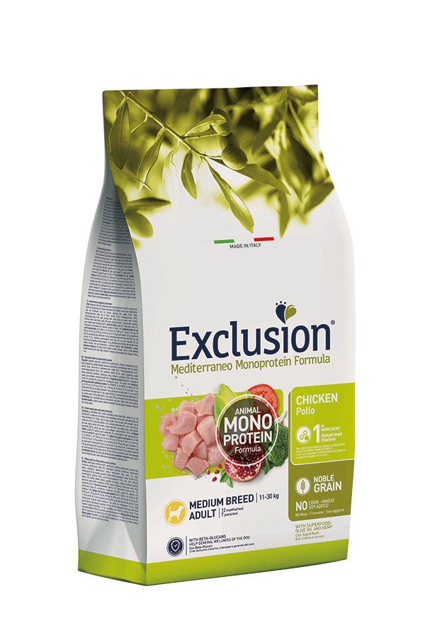 Exclusion Monoprotein Düşük Tahıllı Tavuklu Ve Narlı Orta Irk Yetişkin Köpek Maması 12 KG