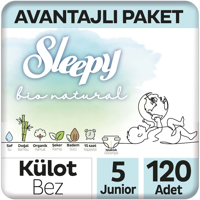 Sleepy Bio Natural Külot Bez 5 Numara Junior Avantajlı Paket 120 Adet