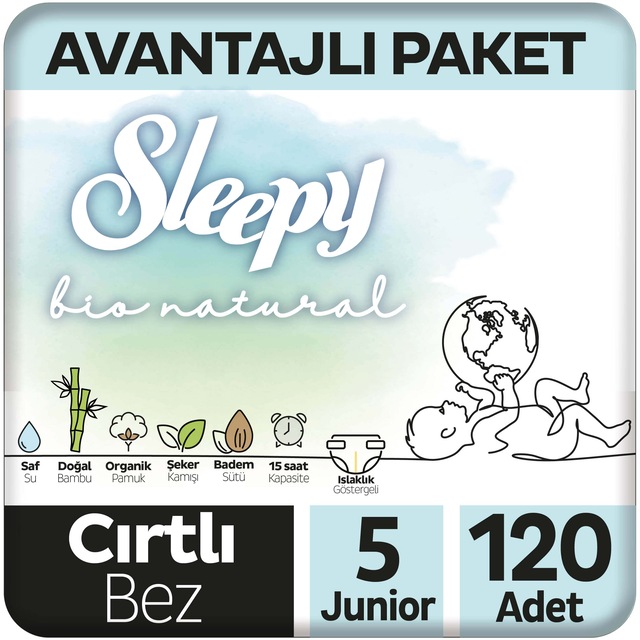 Sleepy Bio Natural Bebek Bezi 5 Numara Junior Avantajlı Paket 120 Adet