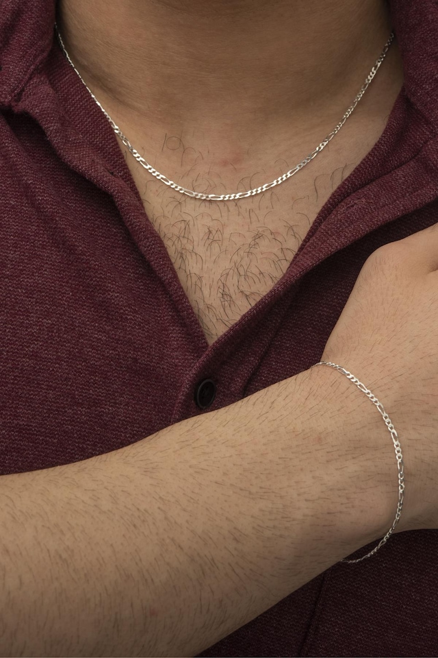 925 Ayar Gümüş Erkek Figaro Zincir Kolye Bileklik Set DBSE-SLVR00